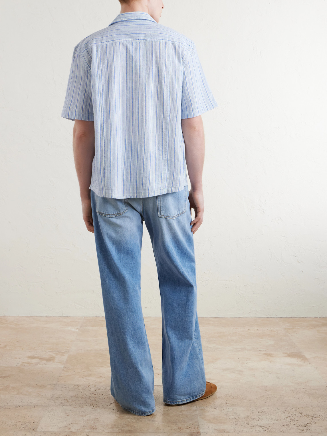 Convertible-Collar Striped Cotton And Linen-Blend Shirt