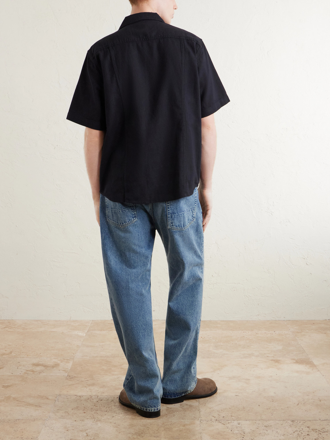 Convertible-Collar Cotton-Hopsack Shirt