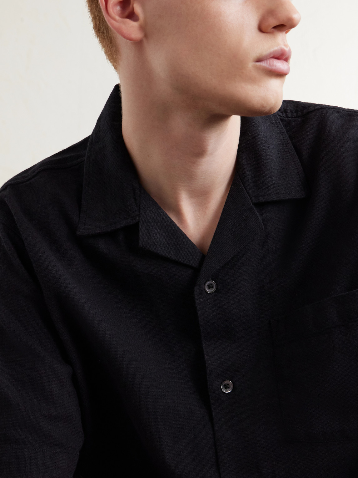 Convertible-Collar Cotton-Hopsack Shirt