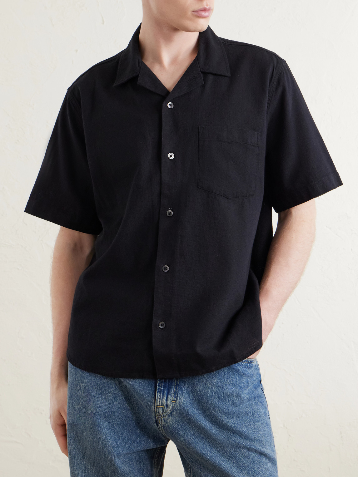 Convertible-Collar Cotton-Hopsack Shirt