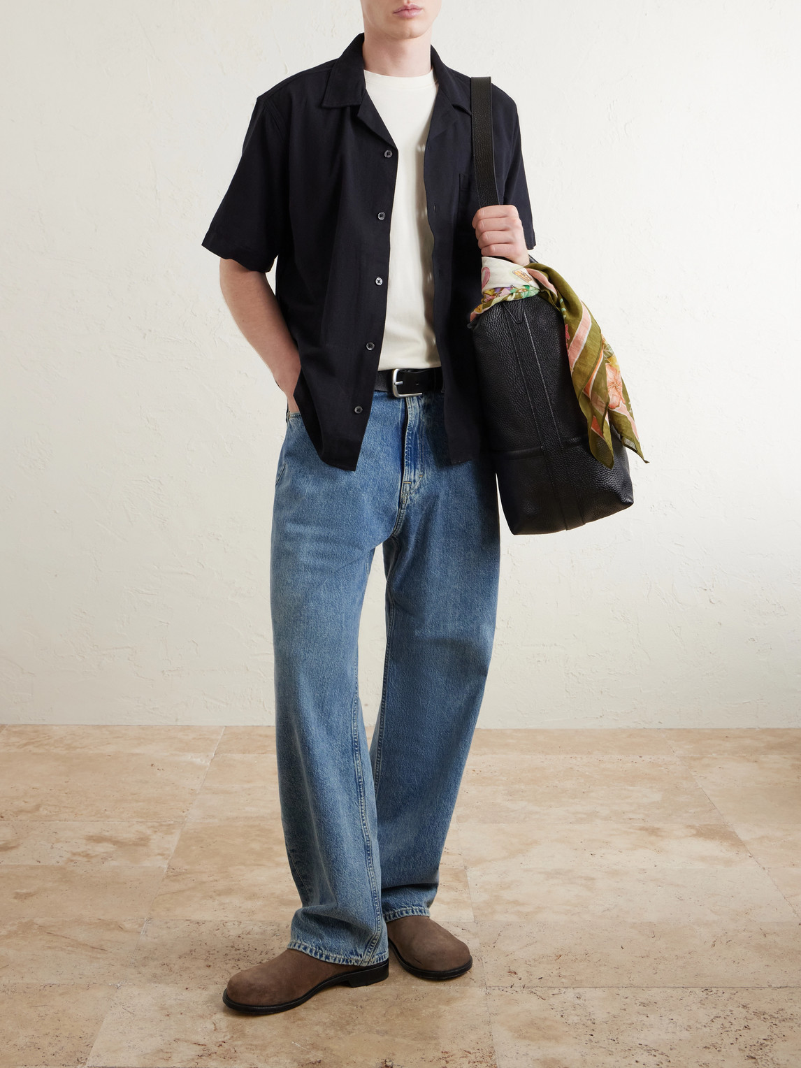 Convertible-Collar Cotton-Hopsack Shirt