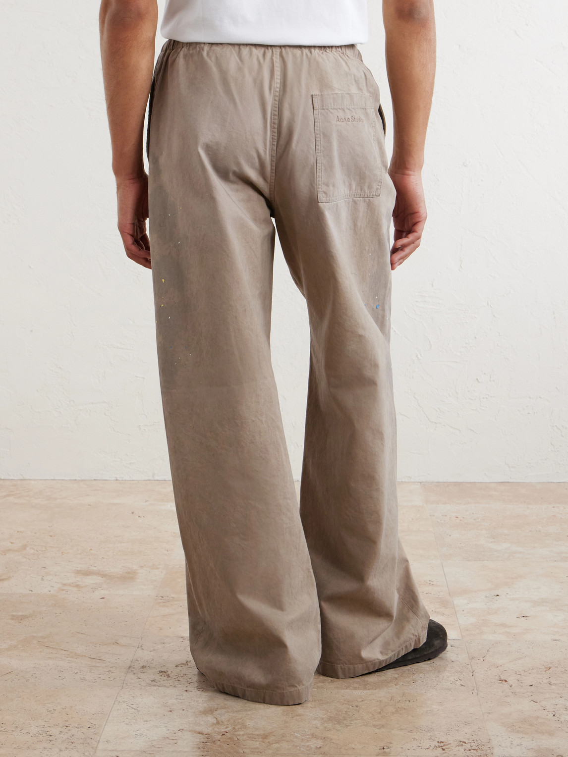 Wide-Leg Paint-Splattered Cotton-Twill Trousers