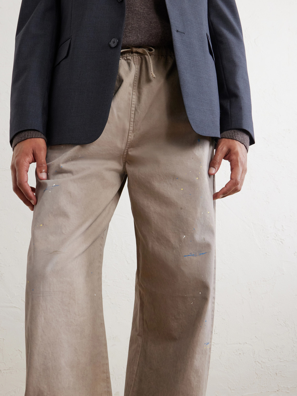 Wide-Leg Paint-Splattered Cotton-Twill Trousers