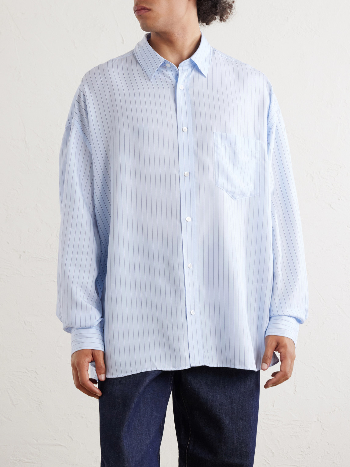  Acne Studios - Pinstriped Lyocell Shirt - Men - Blue - It 46 