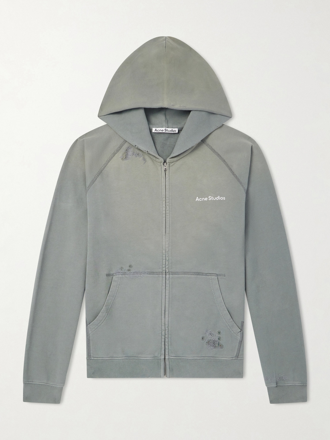 Acne Studios Acne Studios - Fupiter Logo-Print Embroidered Cotton-Jersey Hoodie - Men - Gray - XS aus 100% Cotton in Gray