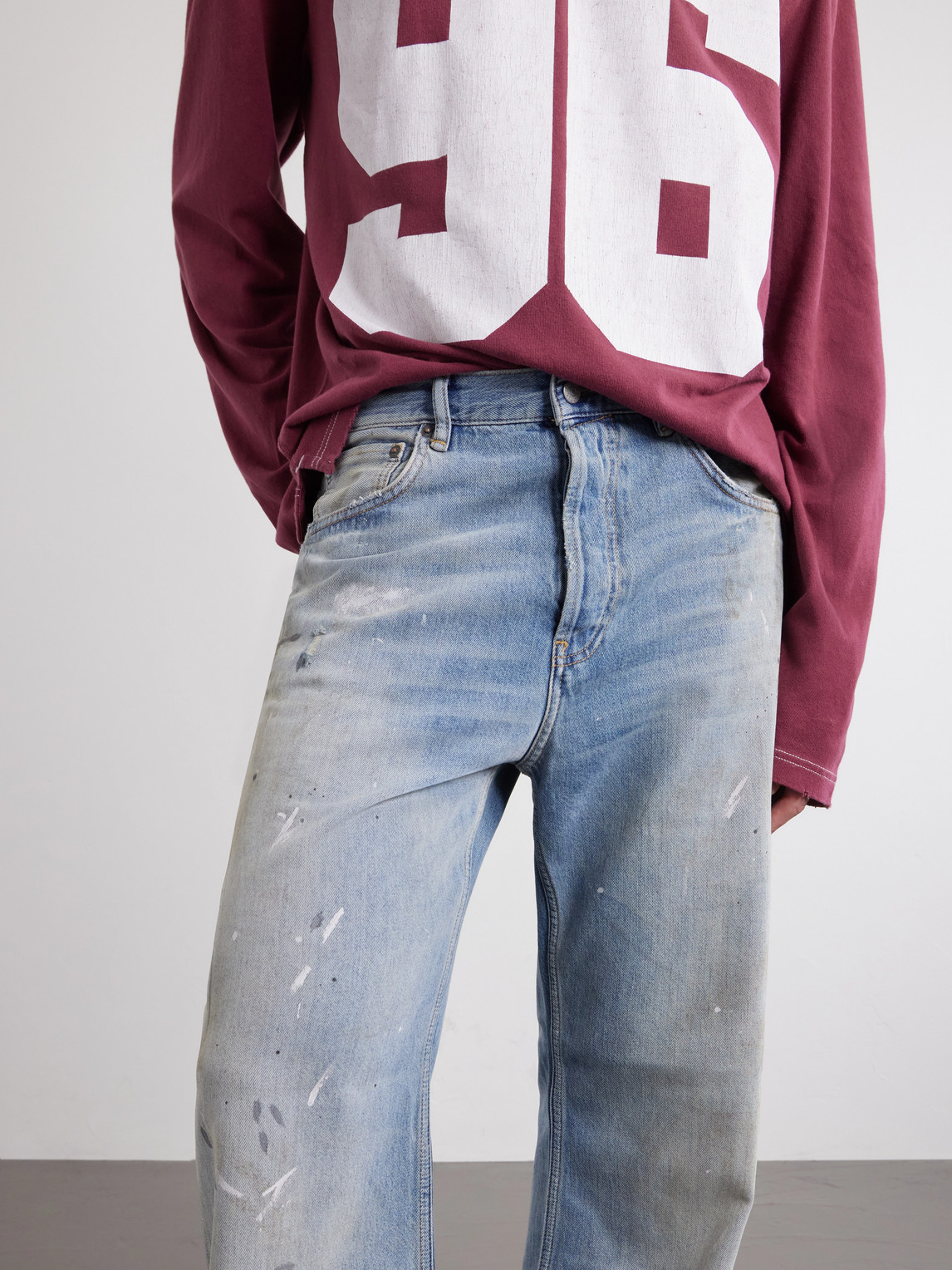 Stain-Printed Straight-Leg Cotton Jeans