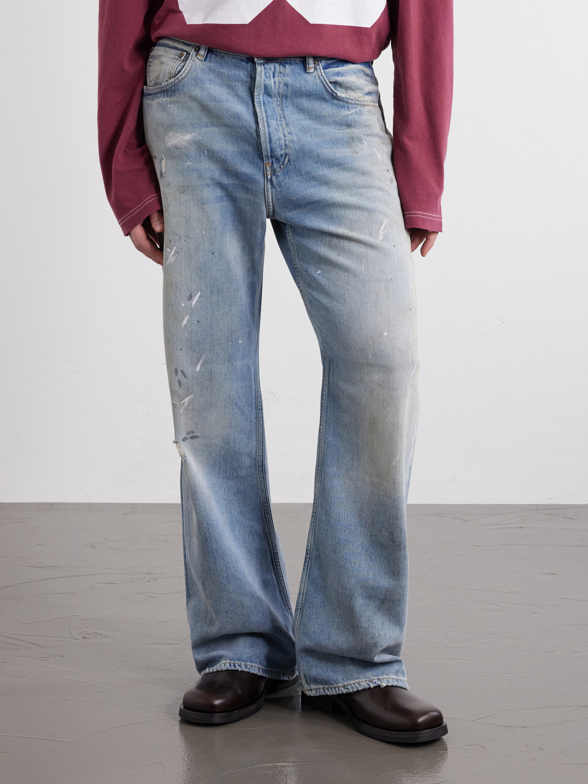 Stain-Printed Straight-Leg Cotton Jeans