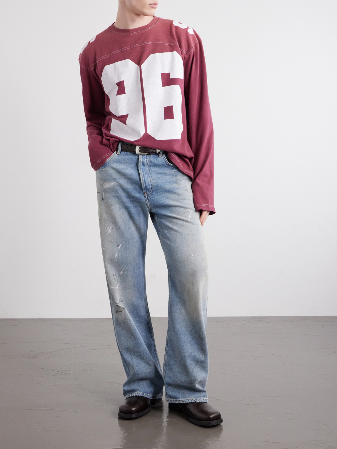 Stain-Printed Straight-Leg Cotton Jeans