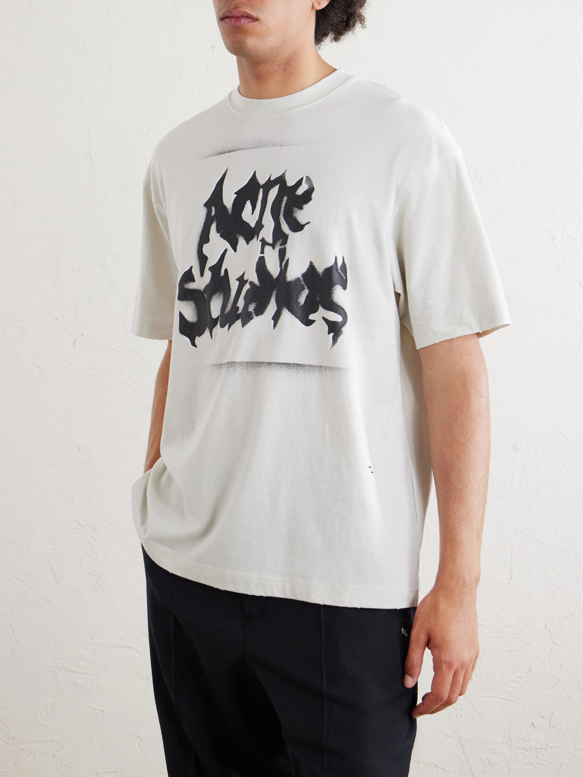 Logo-Print Distressed Cotton-Blend Jersey T-Shirt