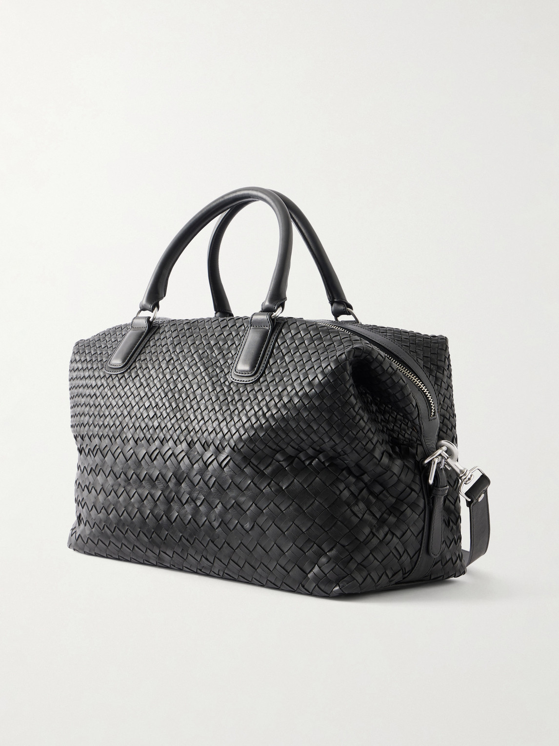 Officine Creative Woven Leather Weekend Bag In Black