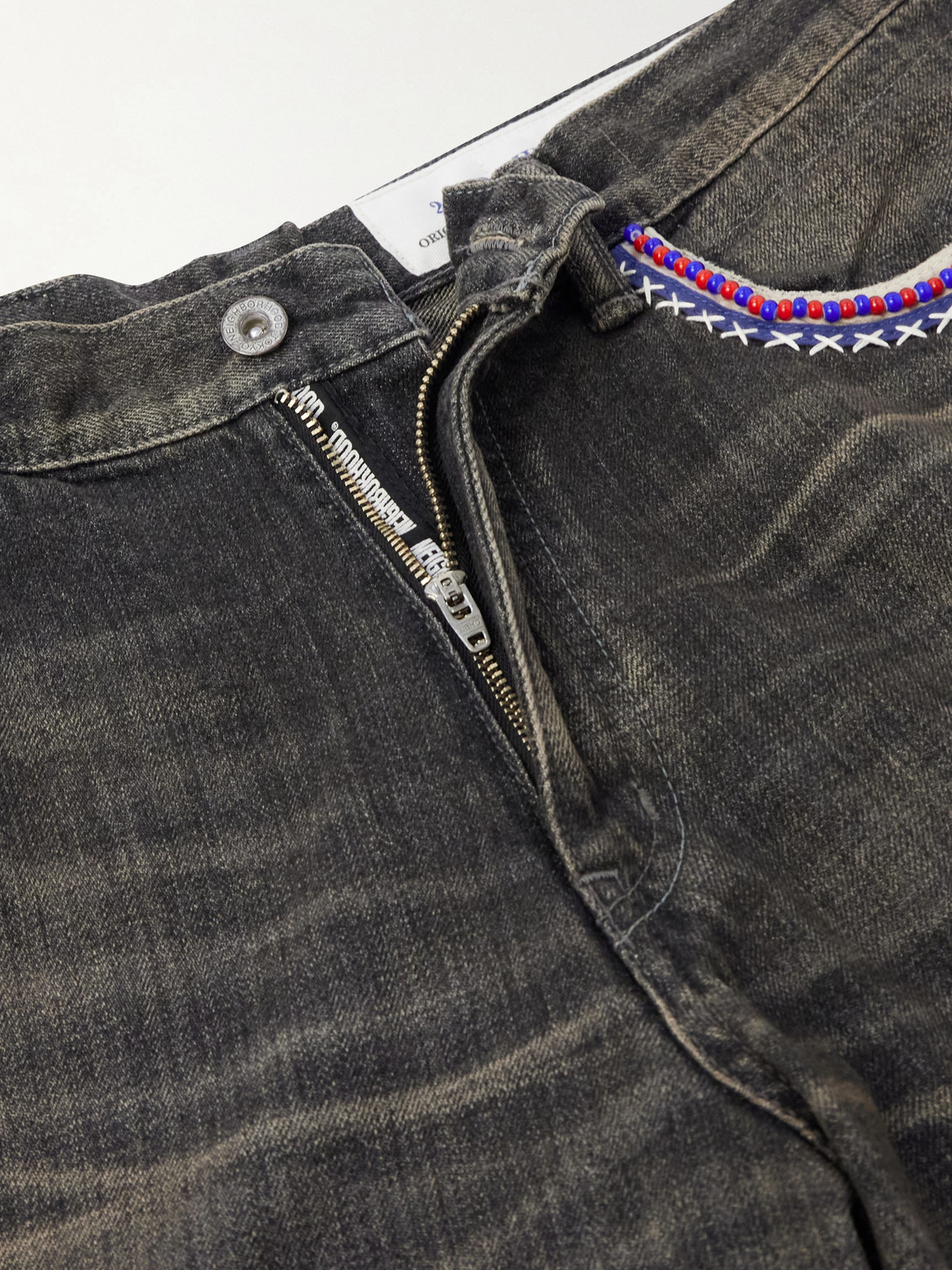 Savage Wide-Leg Bead-Embellished Distressed Jeans