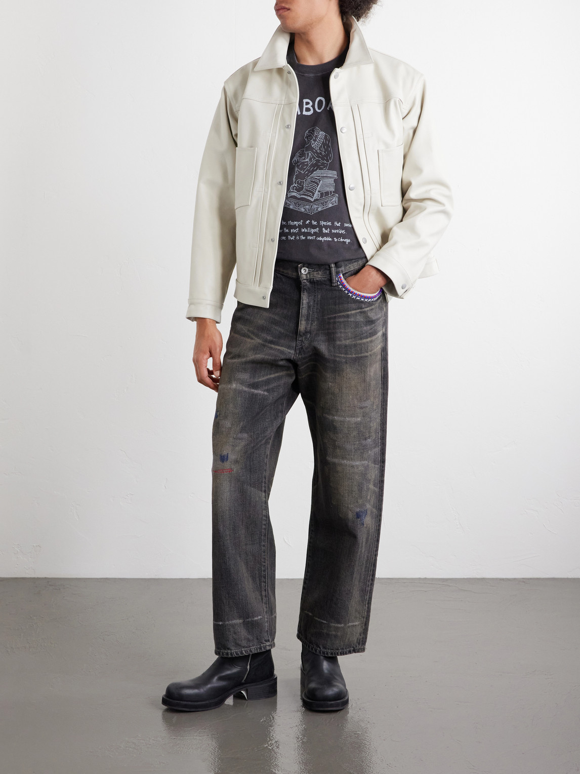Savage Wide-Leg Bead-Embellished Distressed Jeans