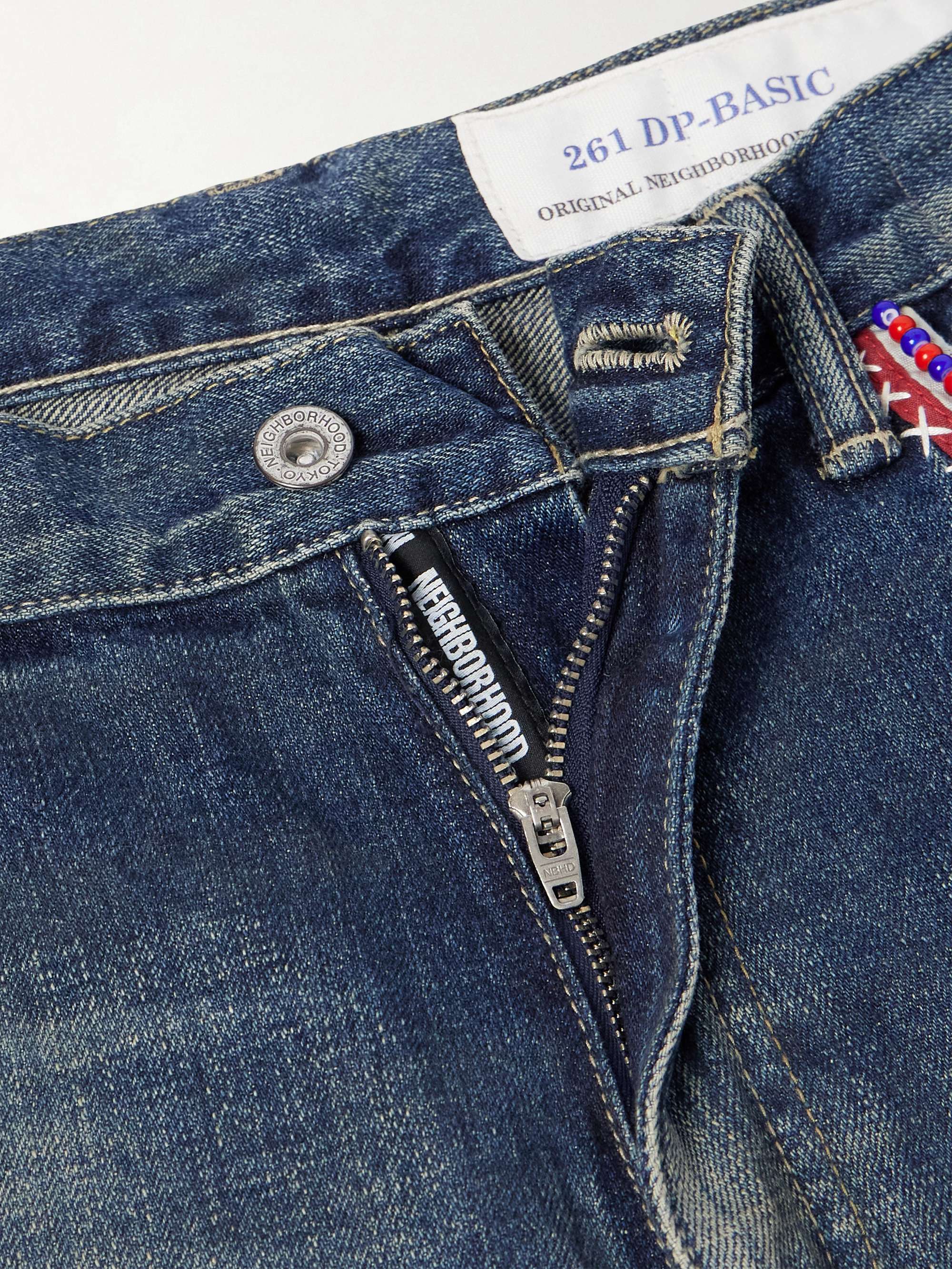 NEIGHBORHOOD Savage Straight-Leg Bead-Embellished Distressed Jeans