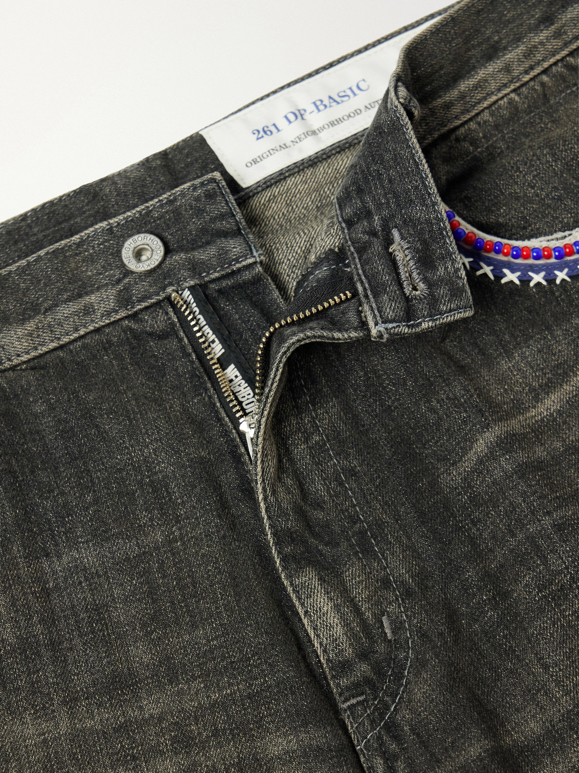 Savage Straight -Leg Bead-Embellished Distressed Jeans