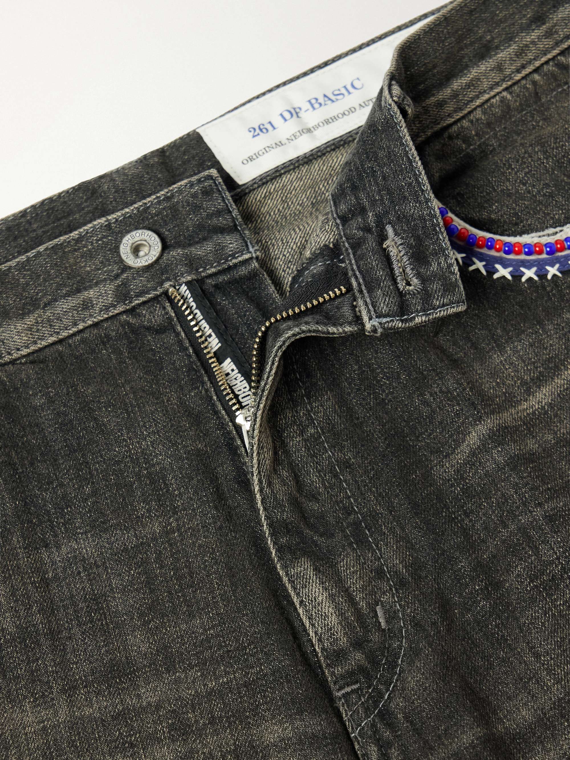 NEIGHBORHOOD Savage Straight -Leg Bead-Embellished Distressed
