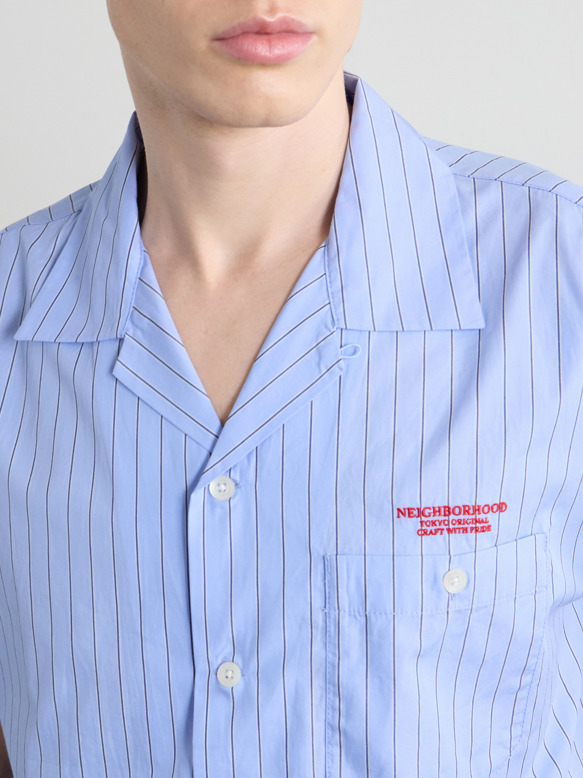 Camp-Collar Logo-Embroidered Striped