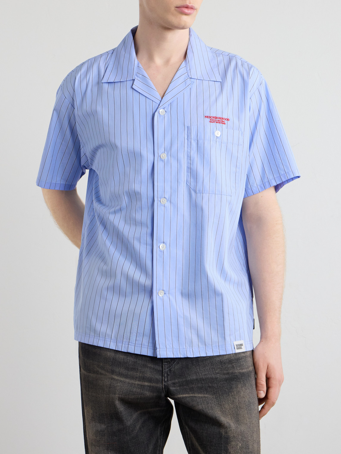 Camp-Collar Logo-Embroidered Striped