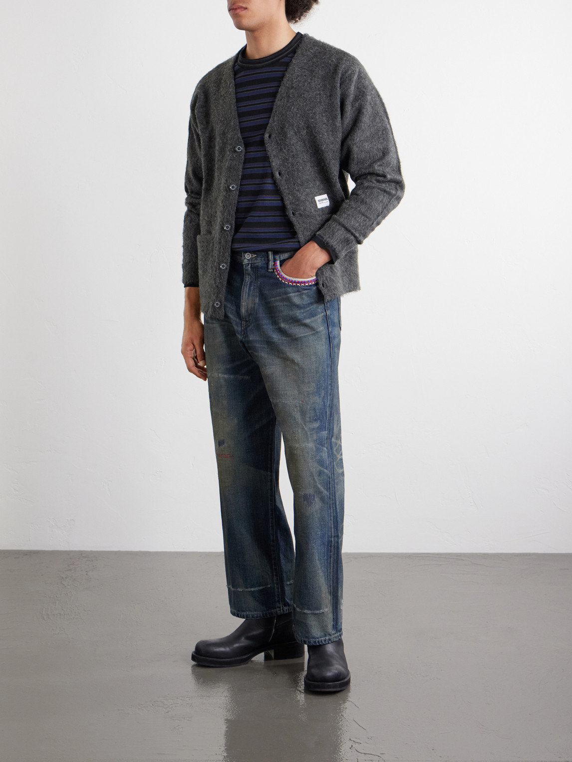 Savage Wide-Leg Bead-Embellished Distressed Jeans