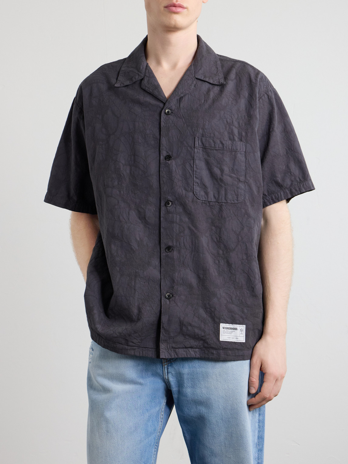 Camp-Collar Cotton-Jacquard Shirt