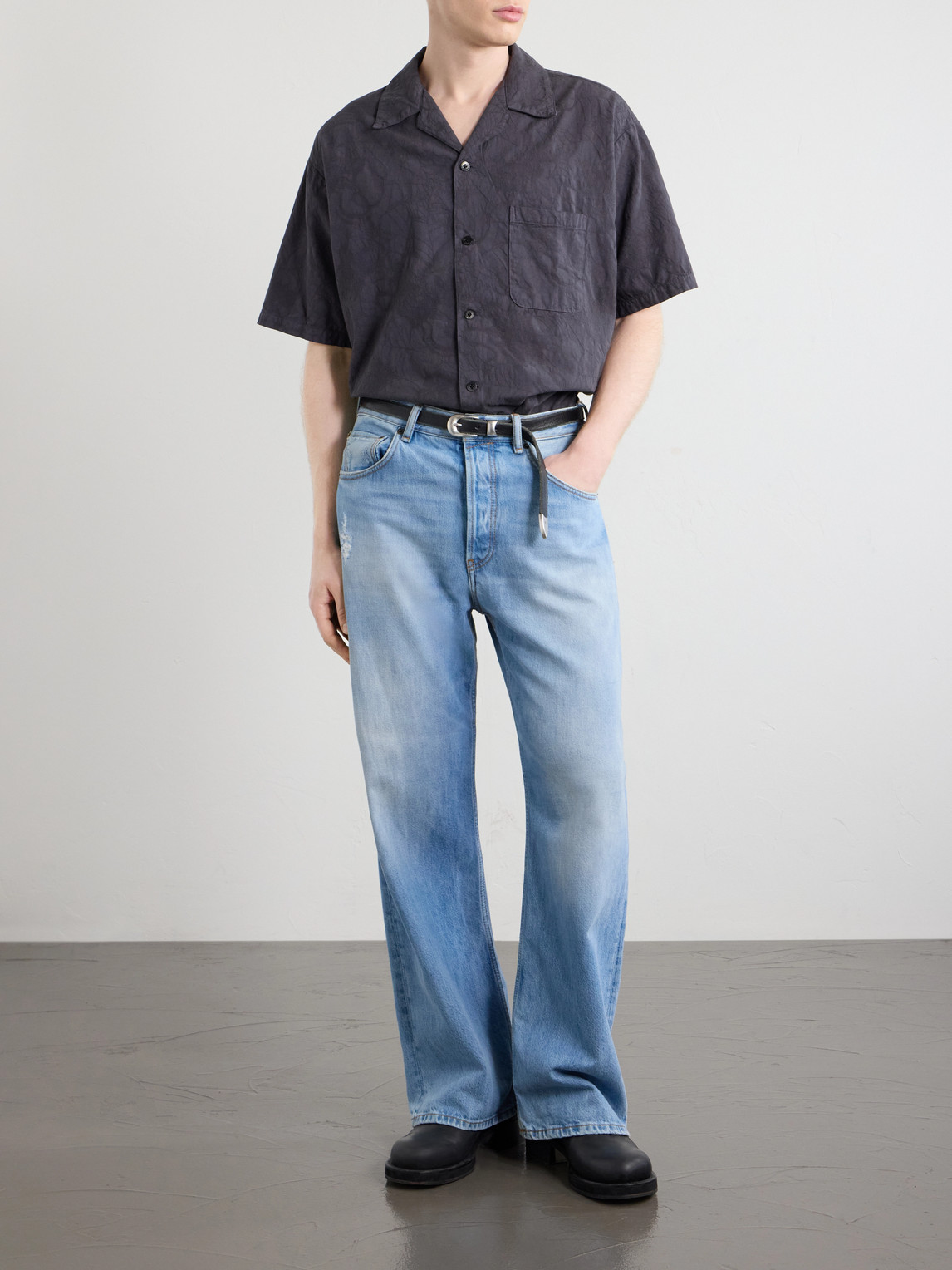 Camp-Collar Cotton-Jacquard Shirt