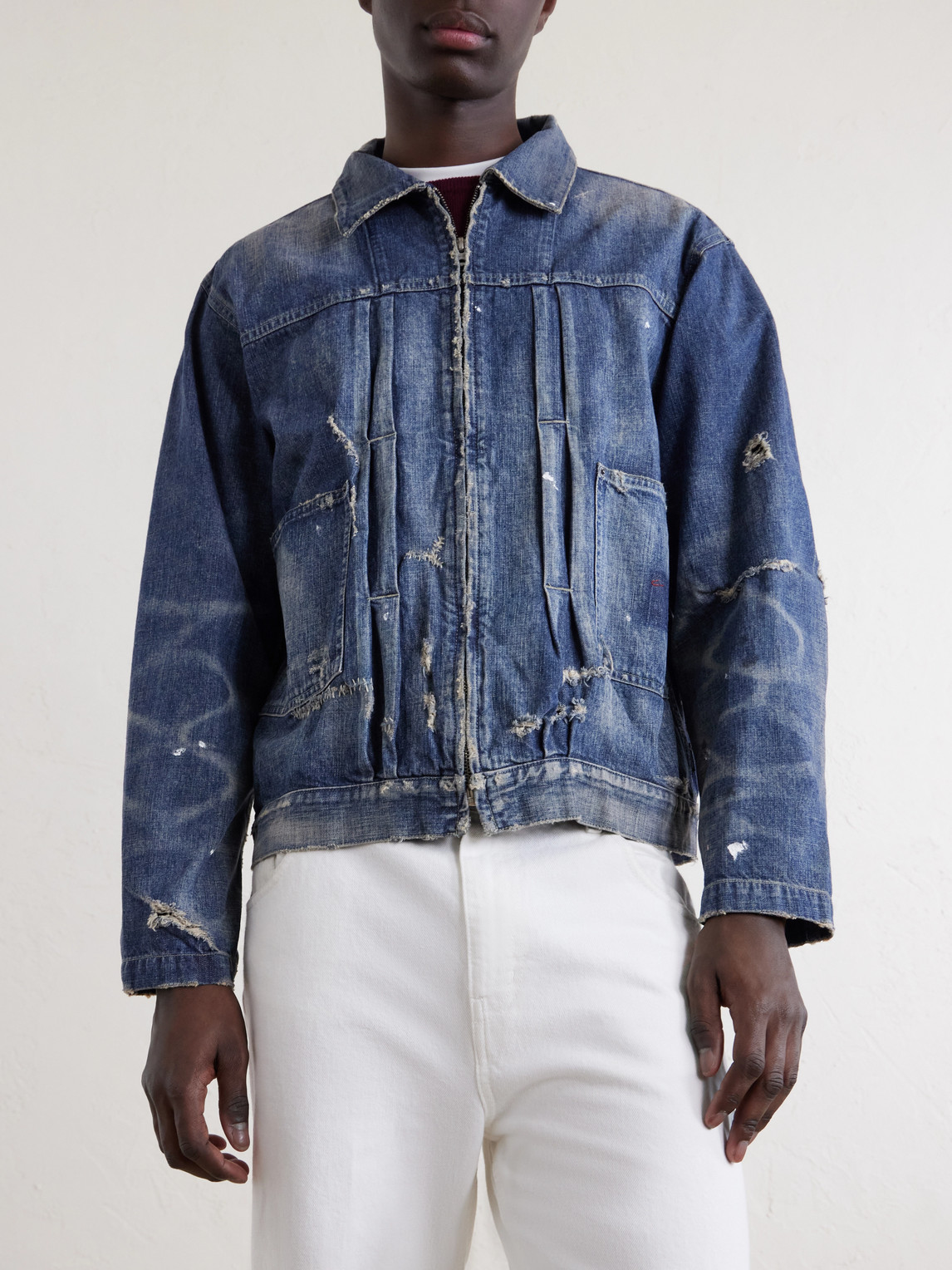  Neighborhood - Distressed Denim Jacket - Men - Blue - S 