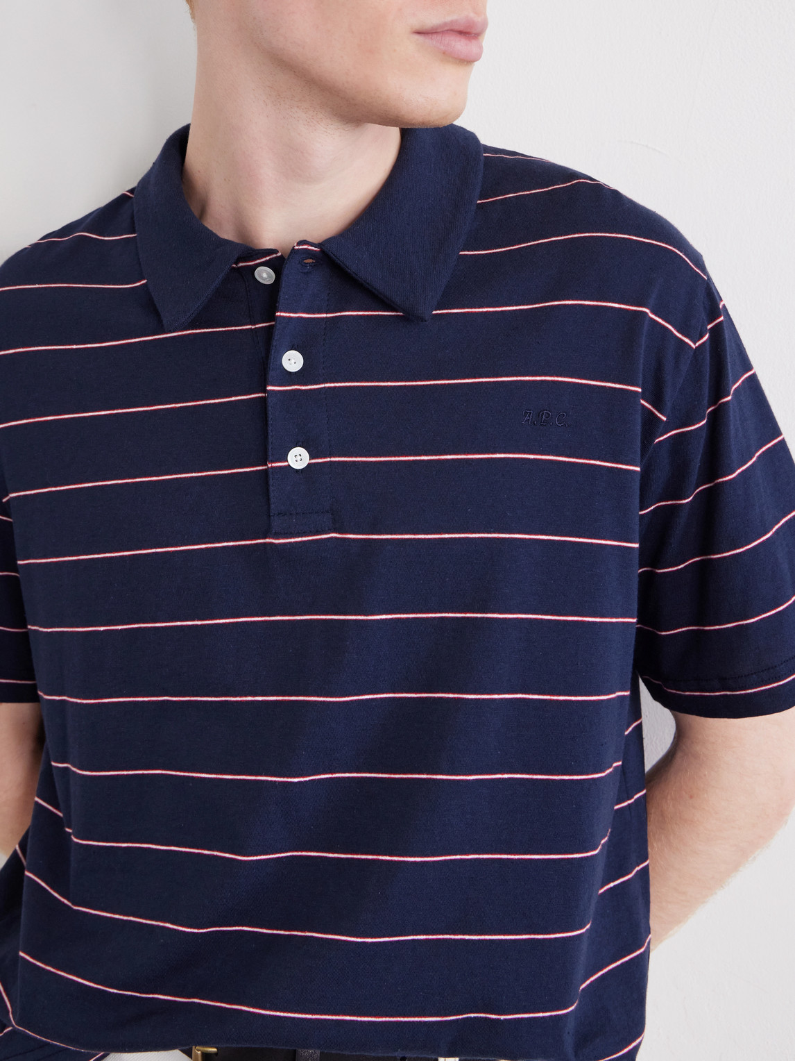 A.P.C. - Henry Striped Cotton-Blend Jersey Polo Shirt