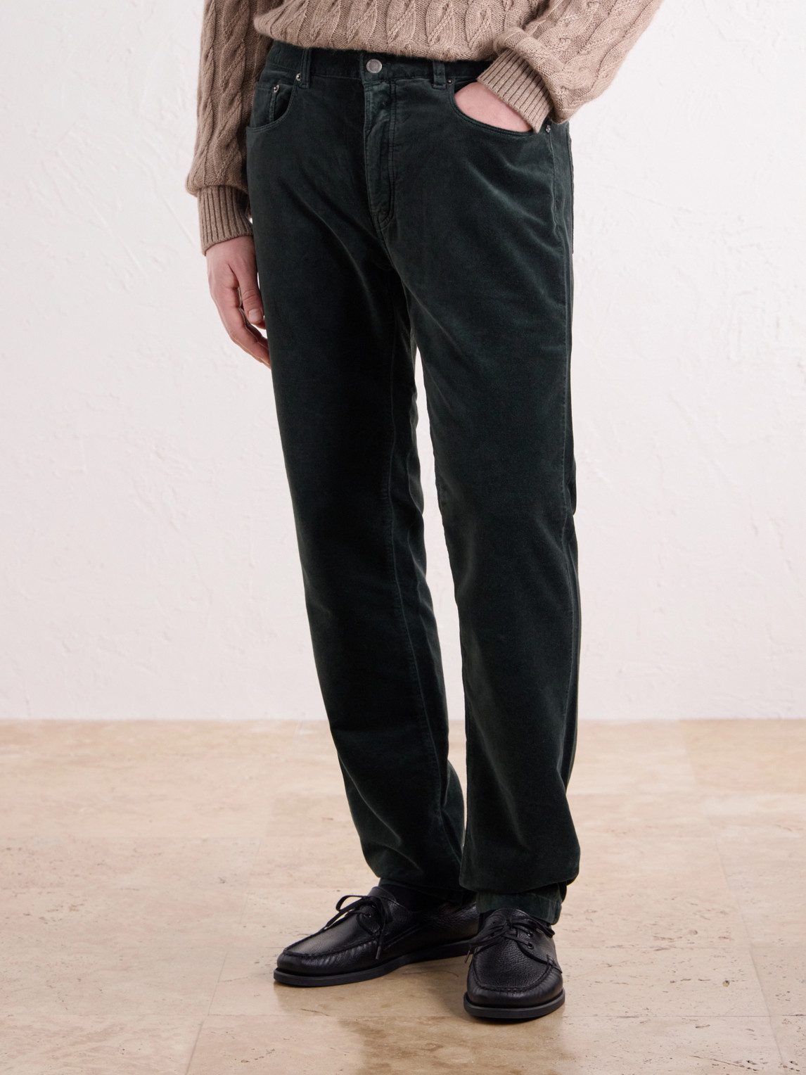 Slim-Leg Cotton-Velvet Trousers