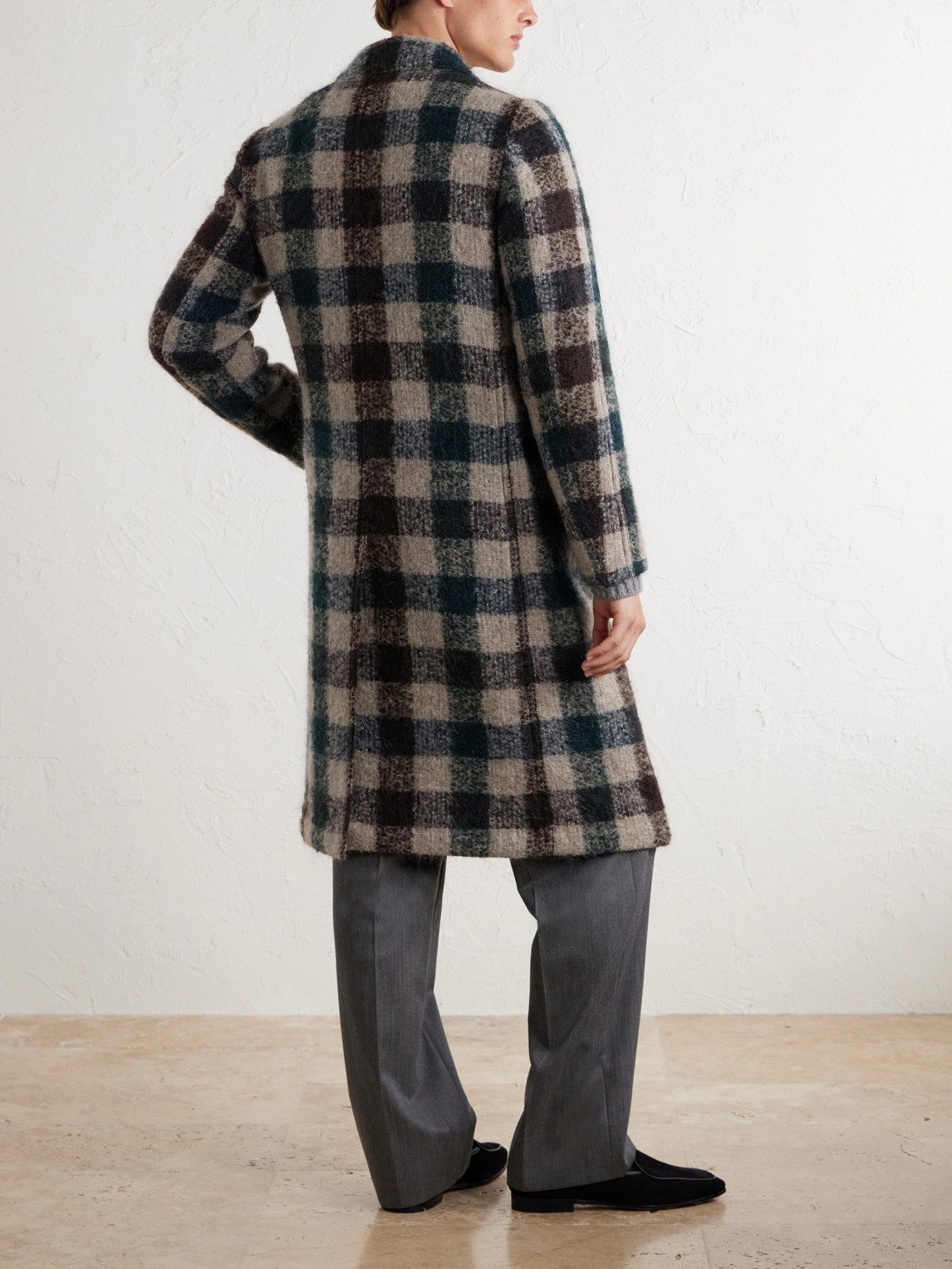Mercury Checked Brushed Wool-Blend Bouclé Coat