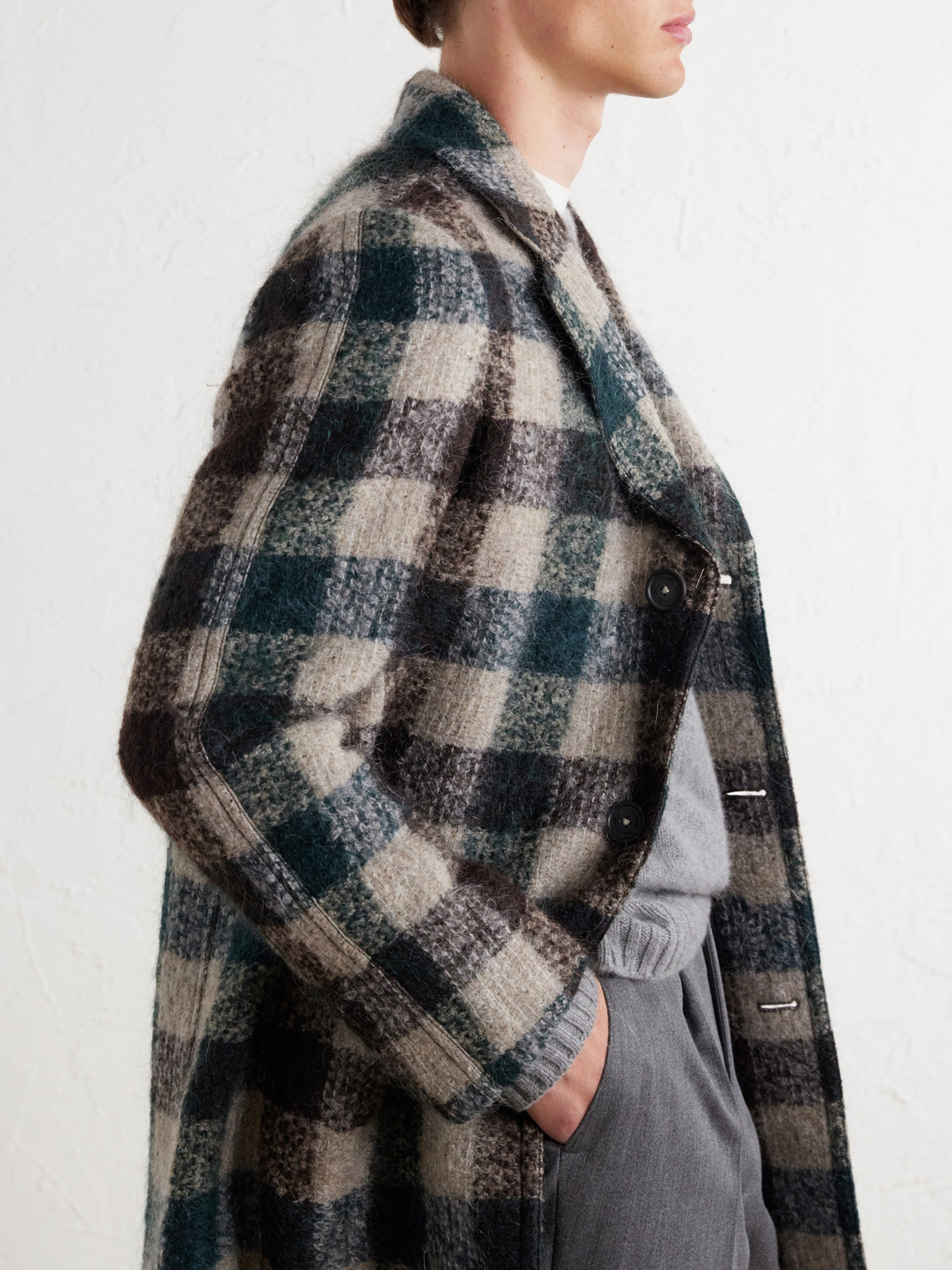 Mercury Checked Brushed Wool-Blend Bouclé Coat