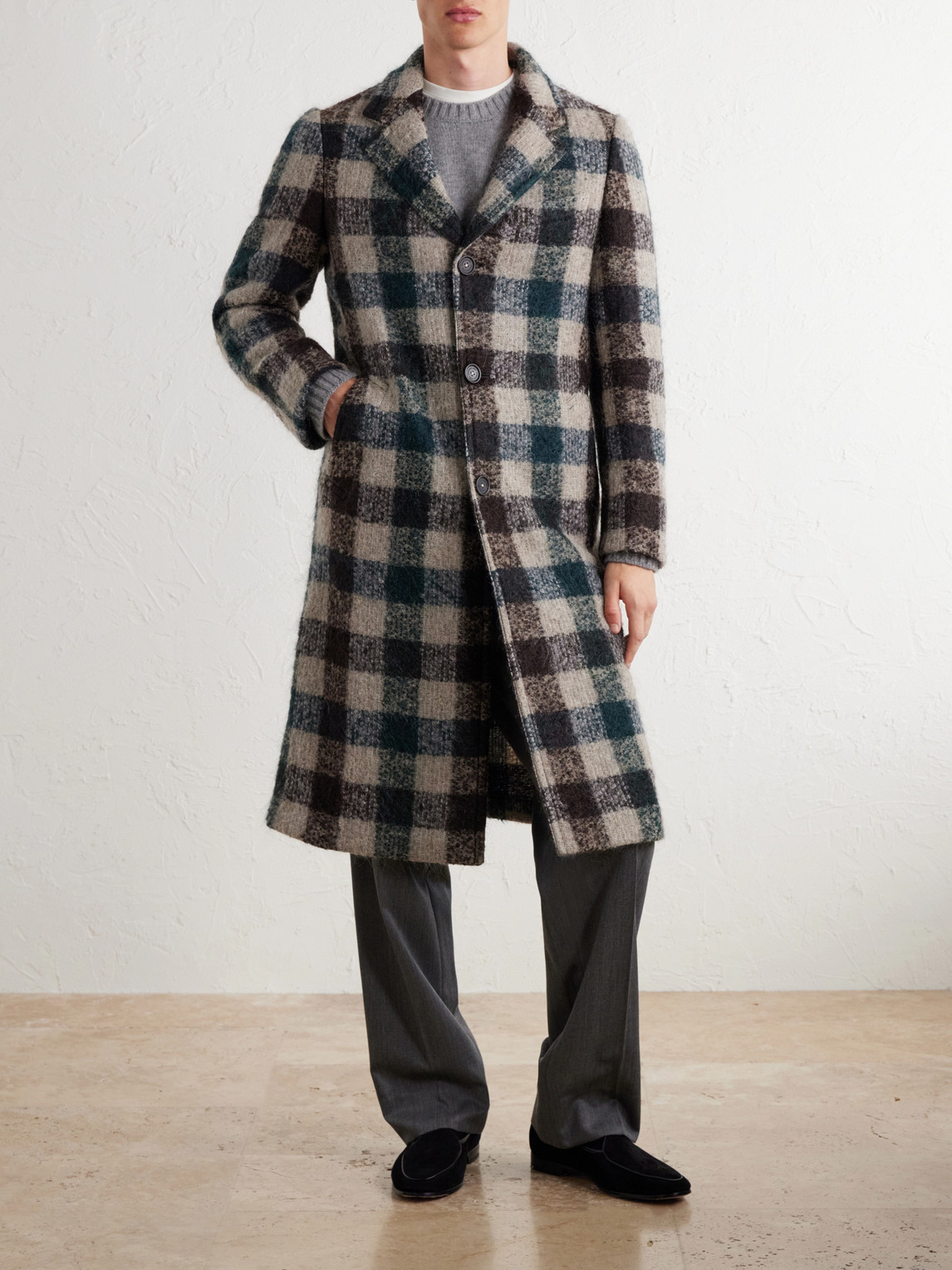 Mercury Checked Brushed Wool-Blend Bouclé Coat