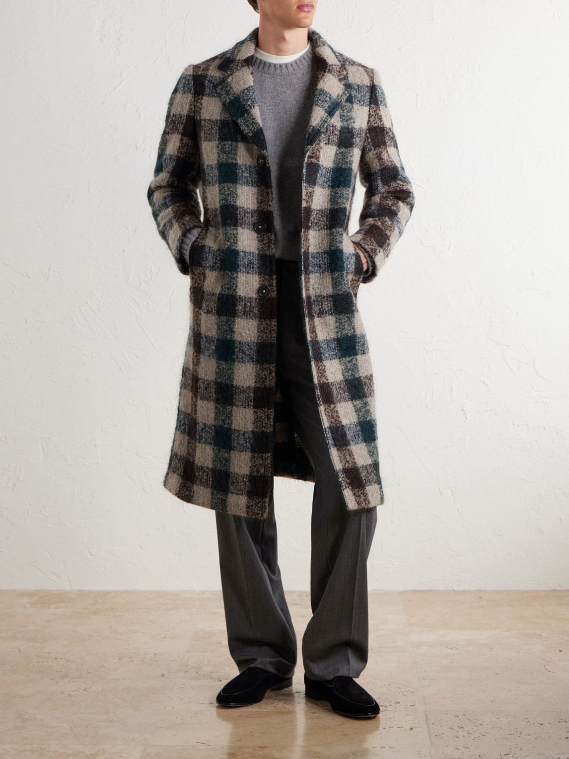 Mercury Checked Brushed Wool-Blend Bouclé Coat