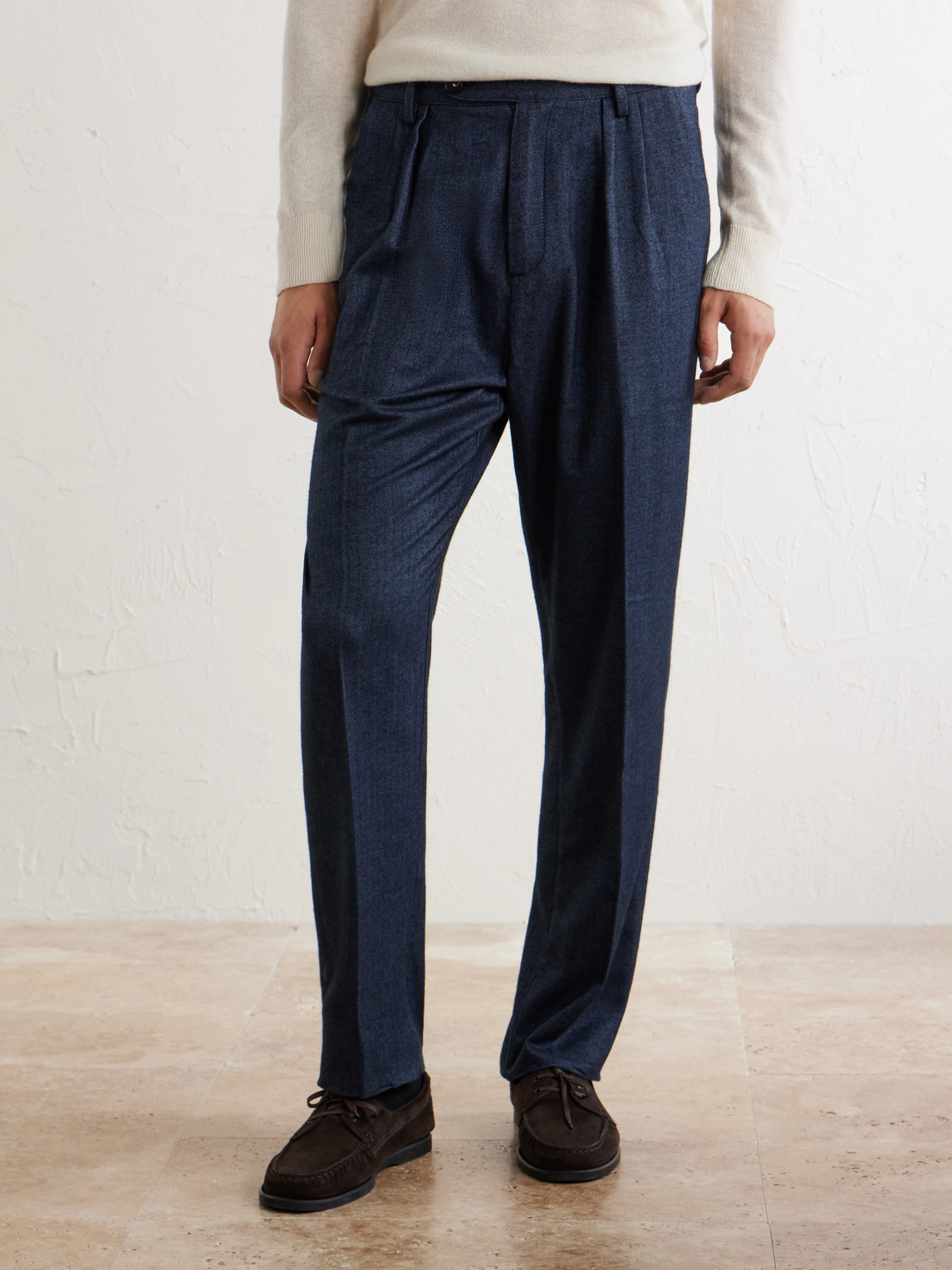 Stan Straight-Leg Pleated Cotton Trousers
