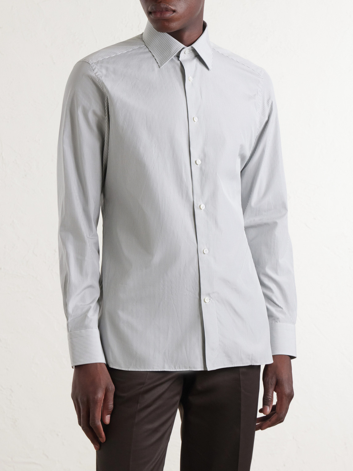 Trofeo Classic-Collar Striped Cotton-Poplin Shirt