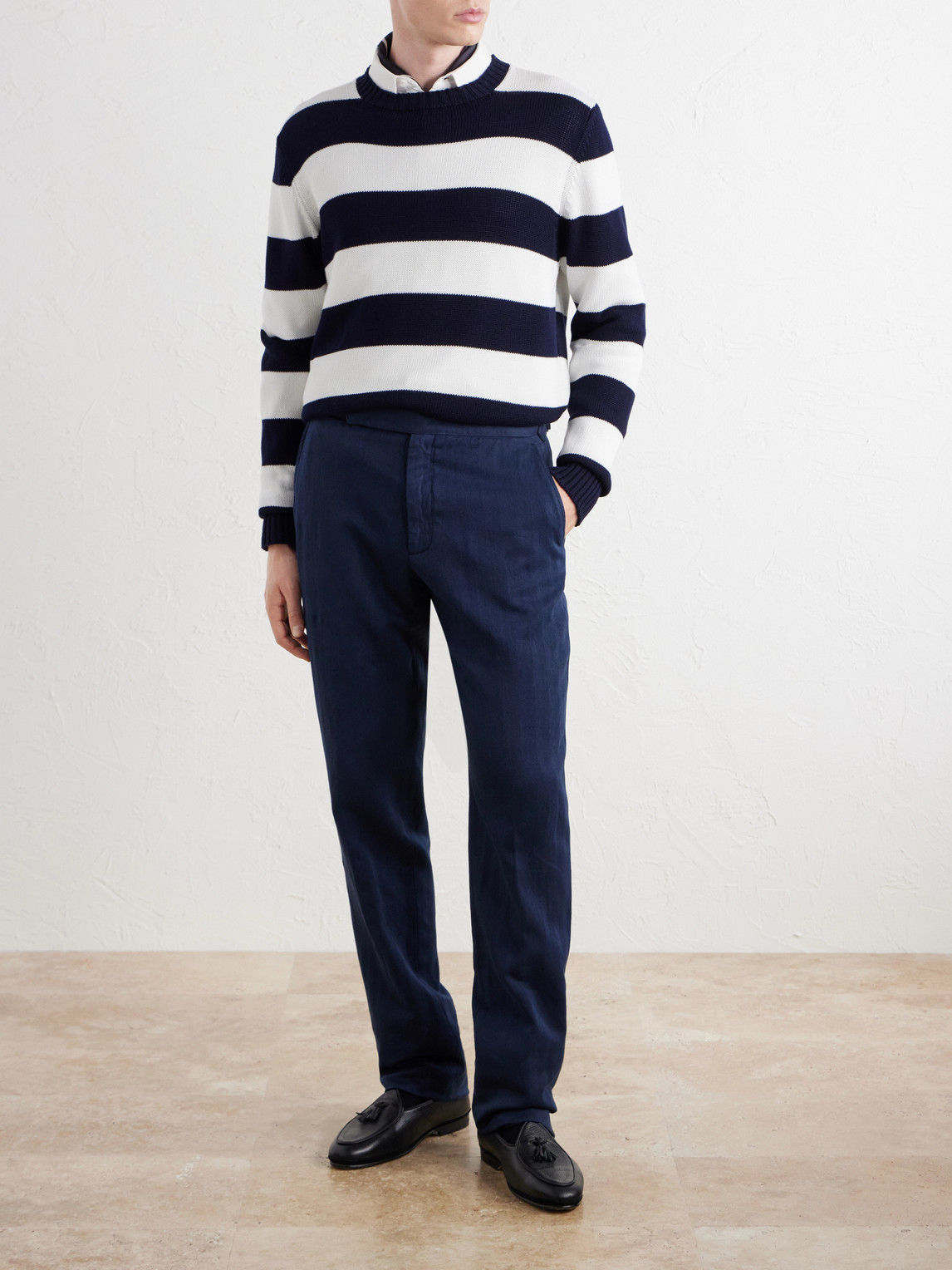 Purple Label - Gregory Straight-Leg Herringbone Cotton And Linen-Blend Trousers