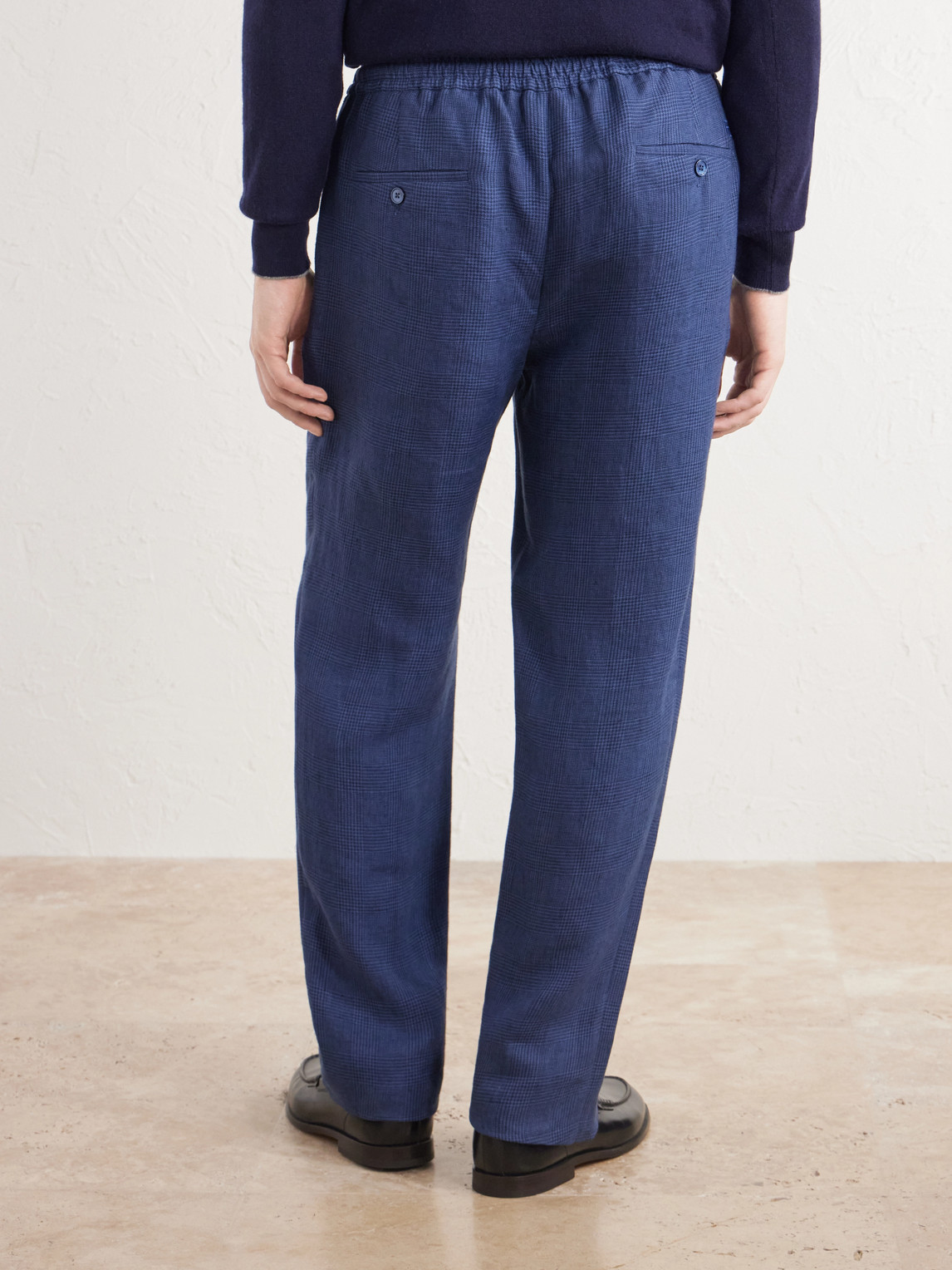 Purple Label - Straight-Leg Pleated Prince Of Wales Checked Linen Drawstring Trousers