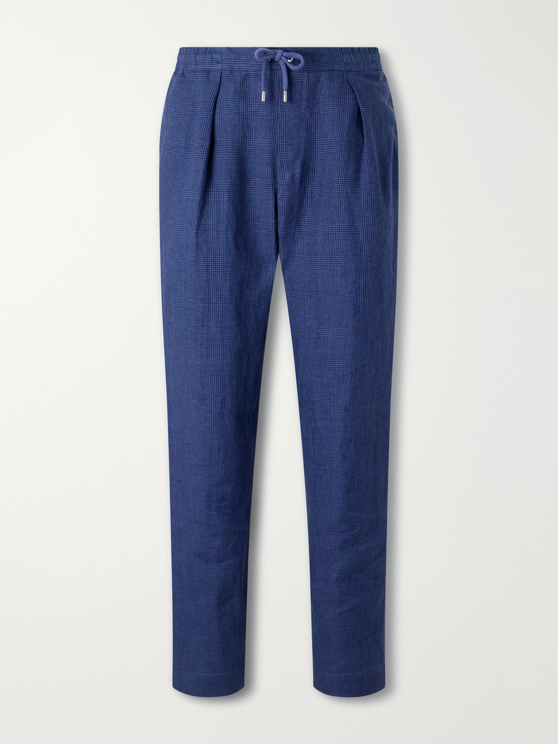 Purple Label - Straight-Leg Pleated Prince Of Wales Checked Linen Drawstring Trousers