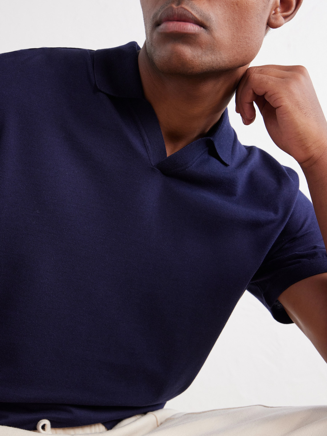 Purple Label - Johnny-Collar Cotton And Cashmere-Blend Piqué Polo Shirt