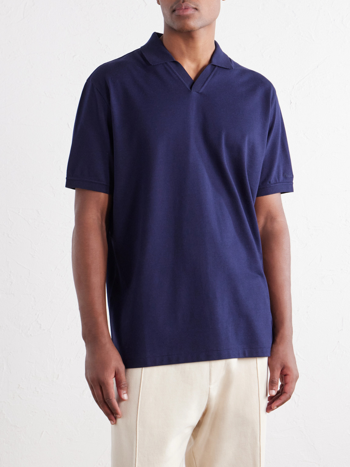 Purple Label - Johnny-Collar Cotton And Cashmere-Blend Piqué Polo Shirt