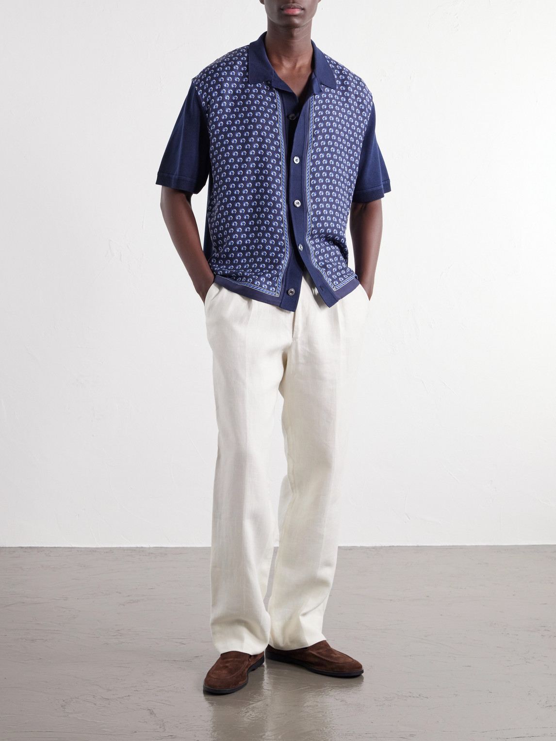 Purple Label - Camp-Collar Printed Silk And Cotton-Blend Twill Shirt