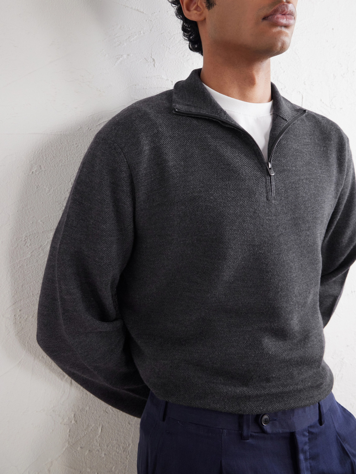 Purple Label - Wool-Piqué Half-Zip Sweater