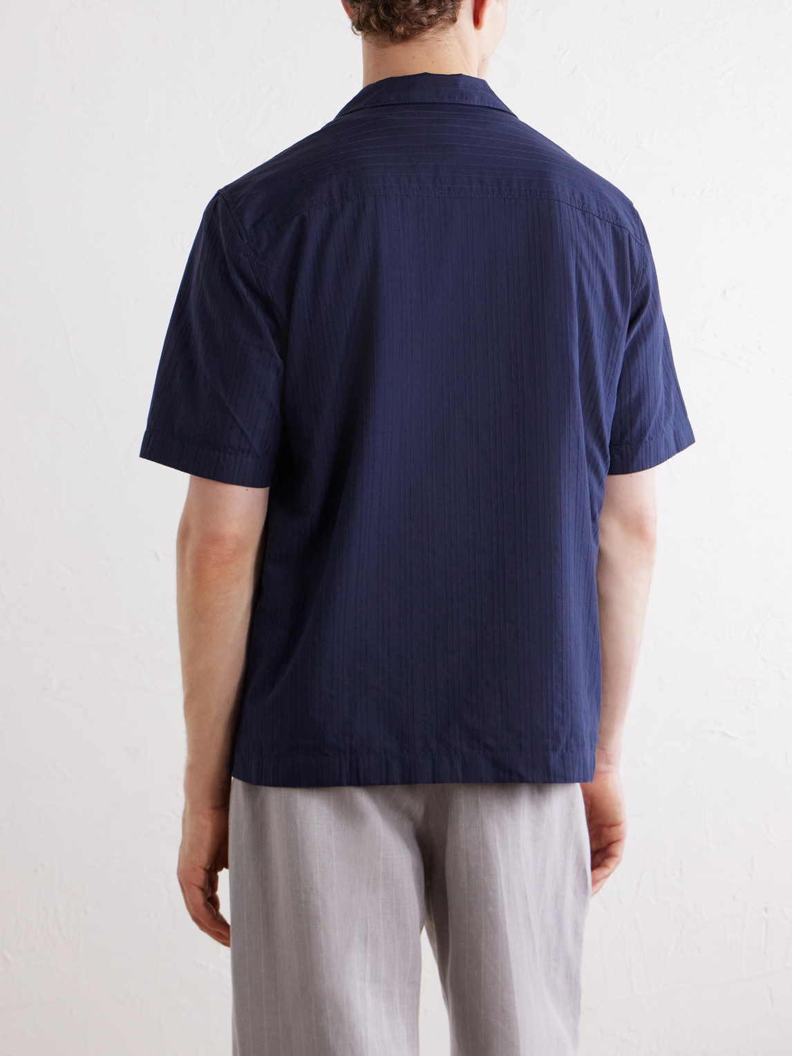 Camp-Collar Textured-Cotton Shirt