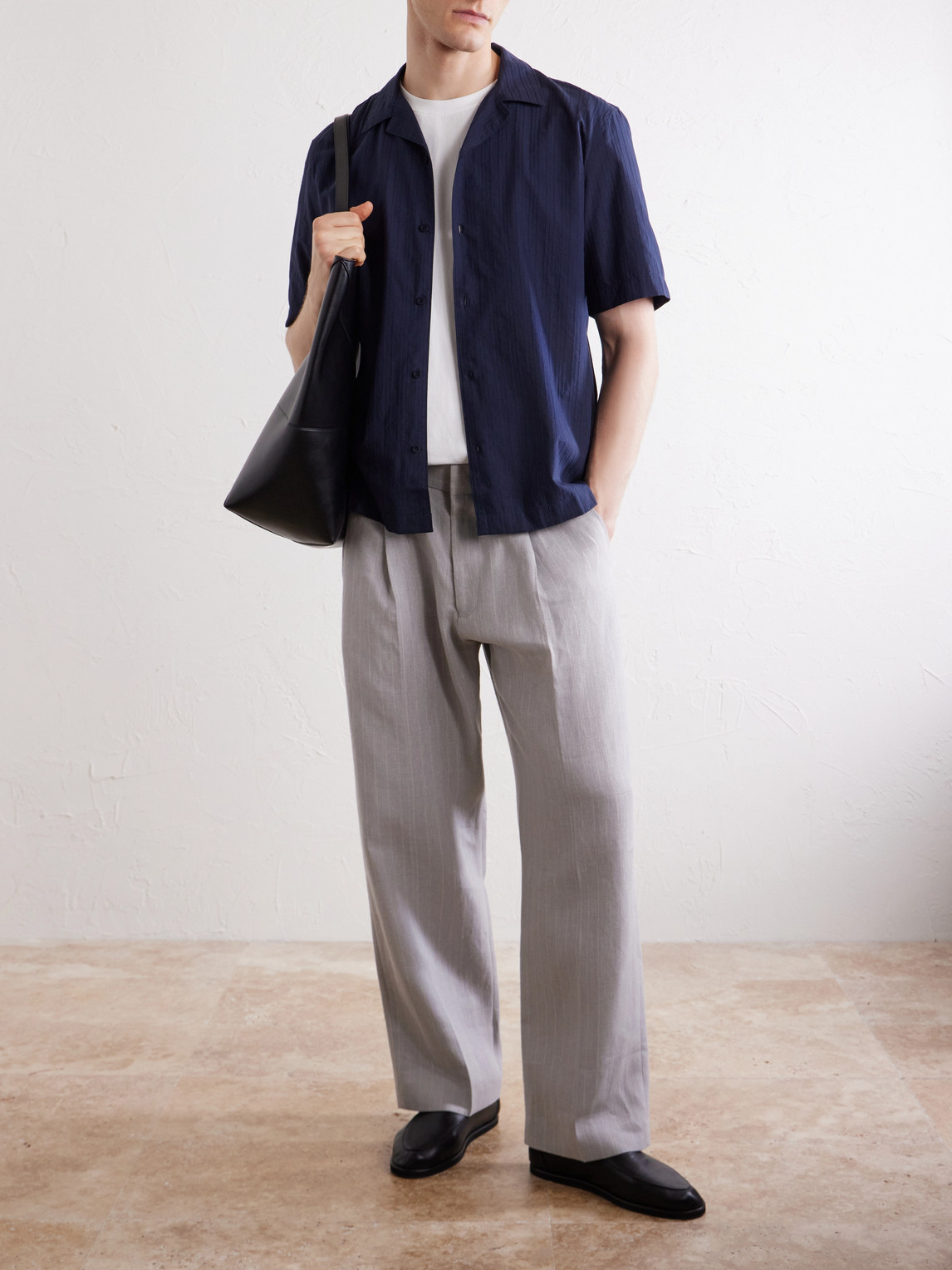 Camp-Collar Textured-Cotton Shirt