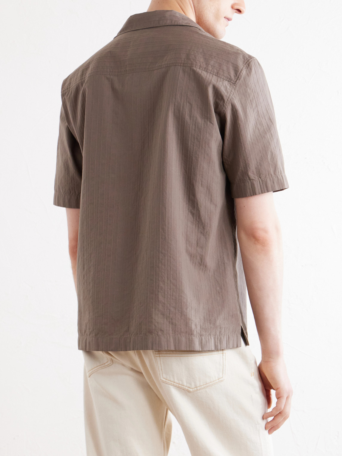Camp-Collar Textured-Cotton Shirt