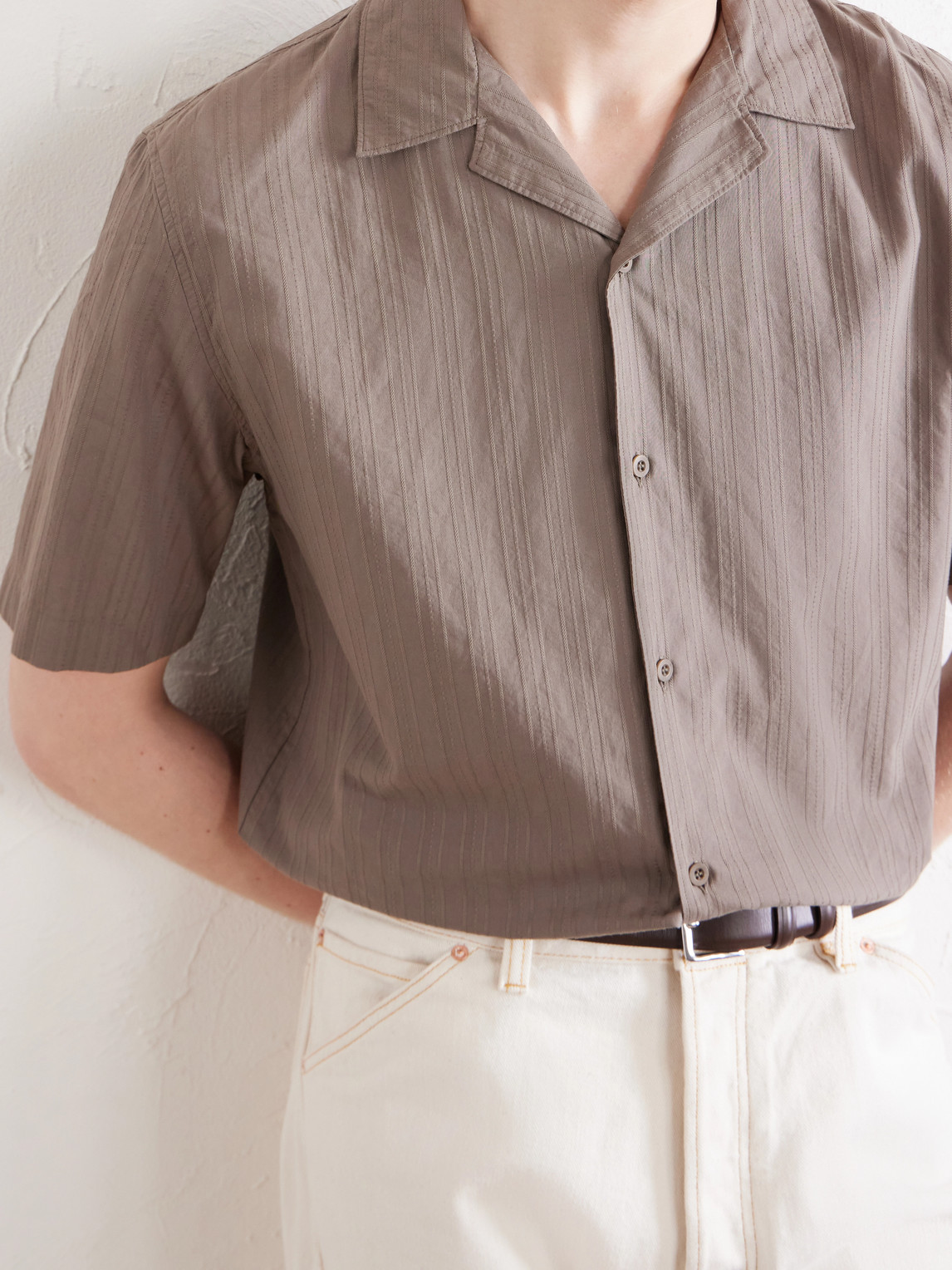 Camp-Collar Textured-Cotton Shirt
