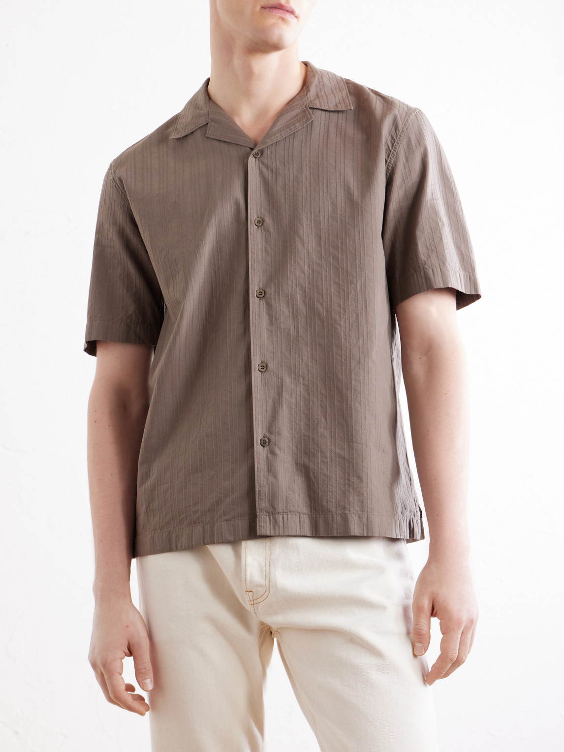Camp-Collar Textured-Cotton Shirt