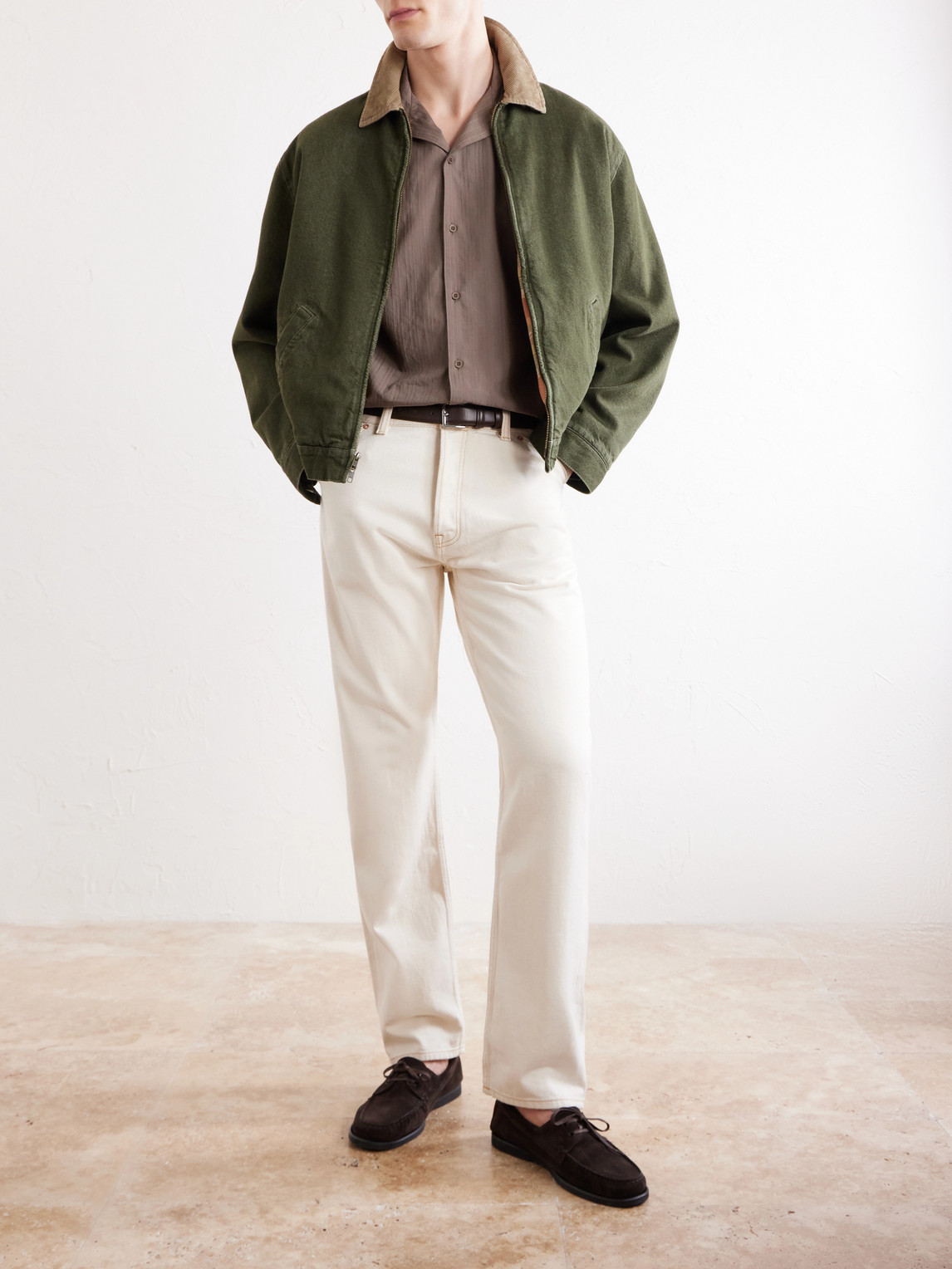 Camp-Collar Textured-Cotton Shirt