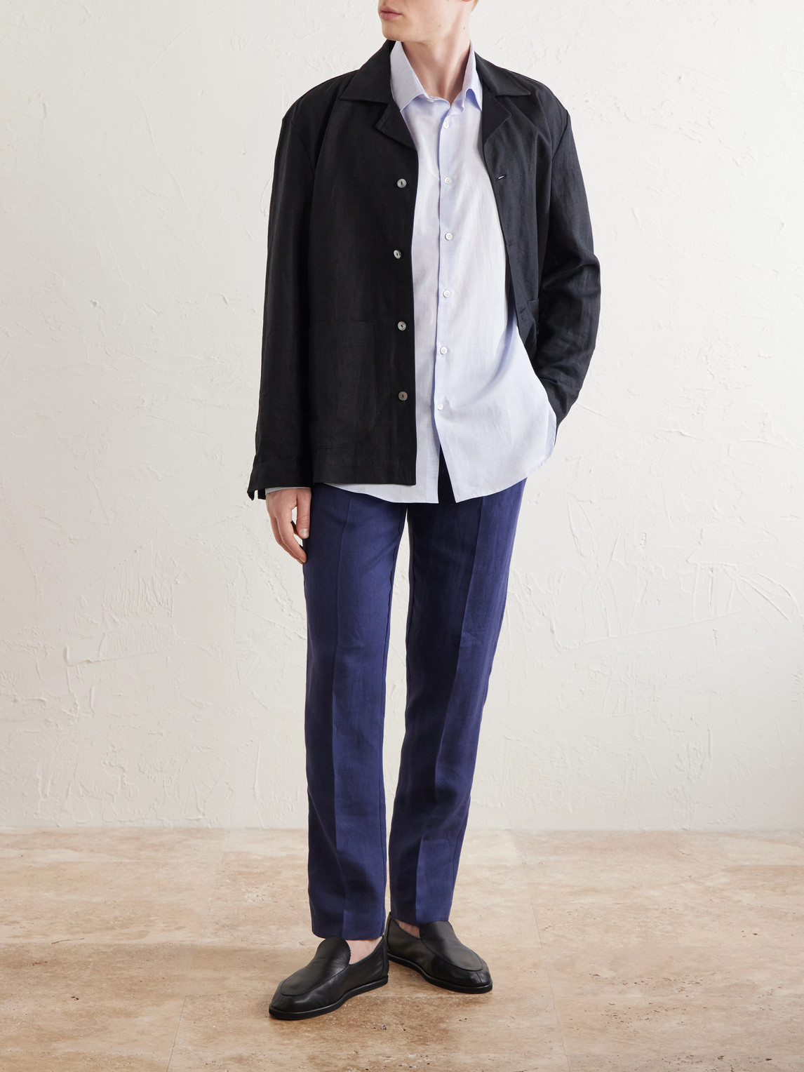 Straight-Leg Pleated Linen Suit Trousers