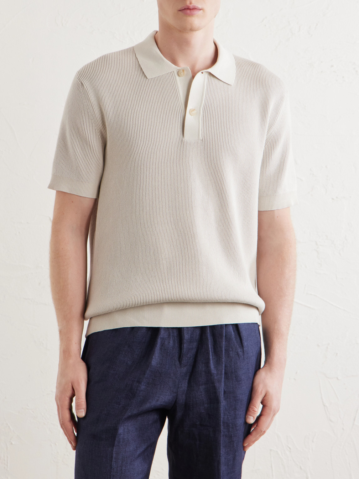  Sunspel - Ribbed Cotton Polo-shirt - Men - Neutrals - S 