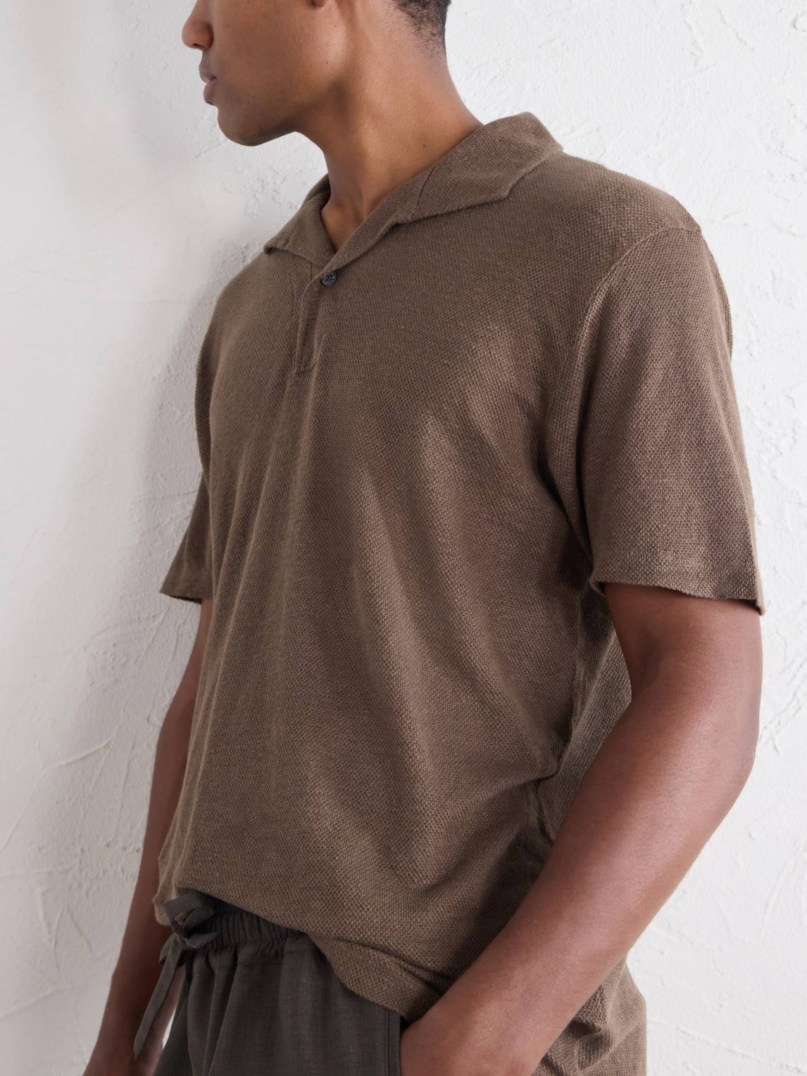 Linen-Piqué Polo Shirt