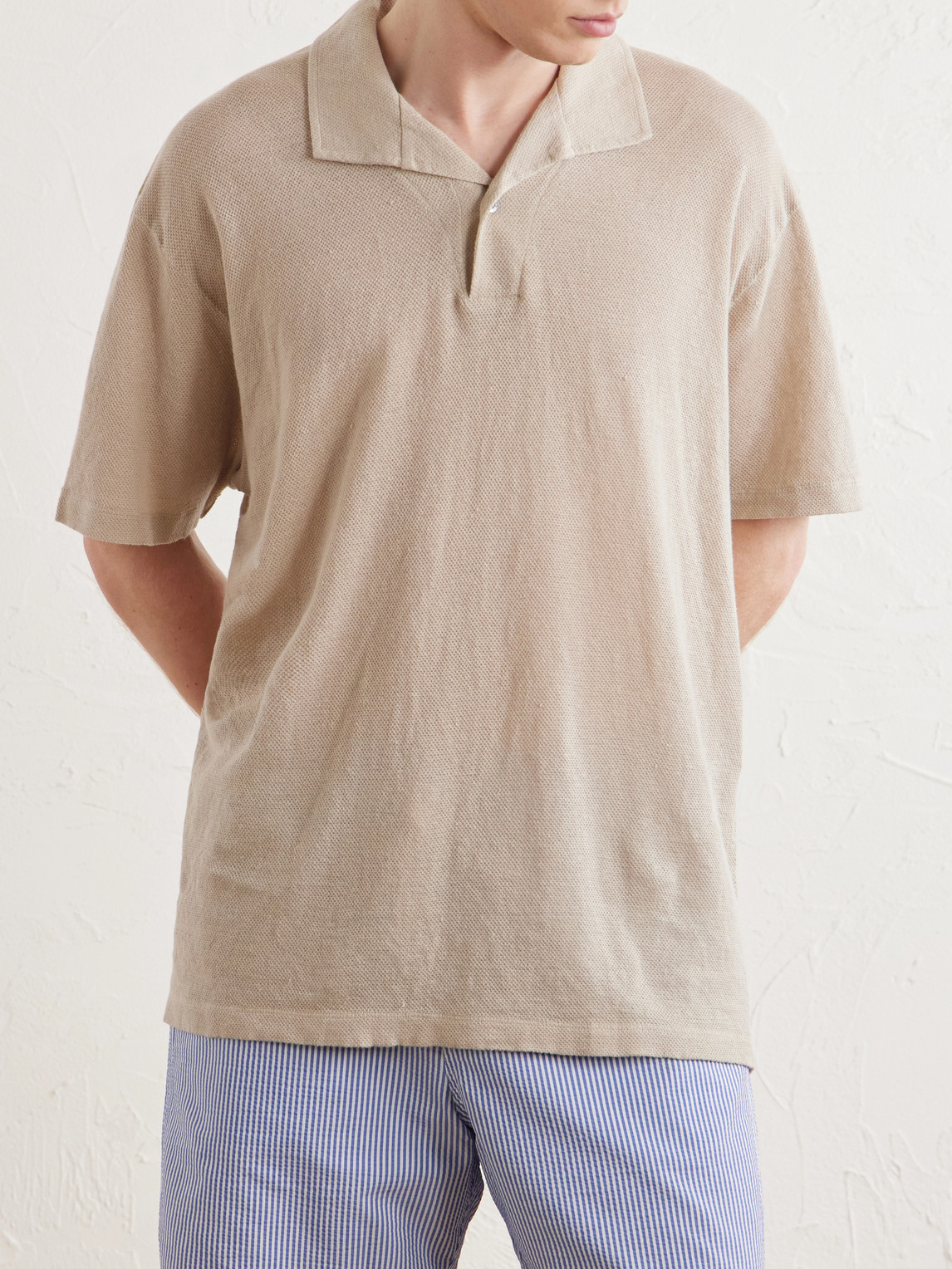  Sunspel - Linen-piqué Polo Shirt - Men - Brown - S 